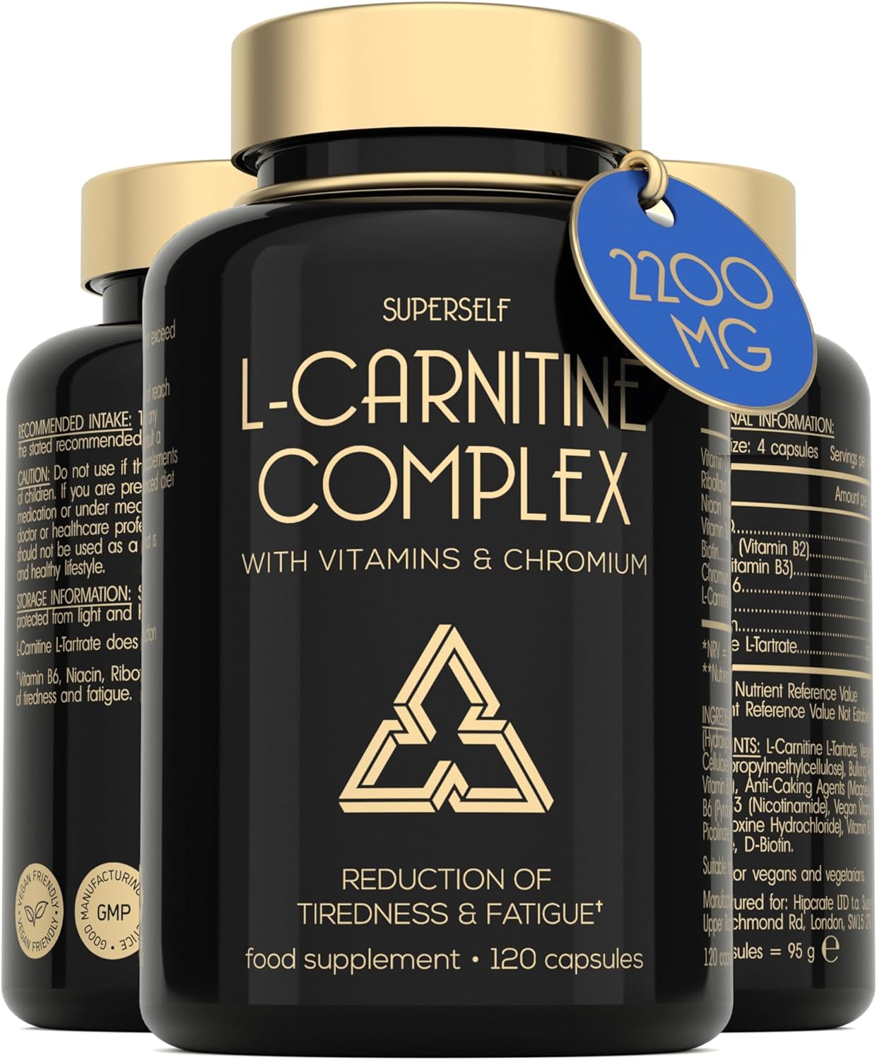 L-Carnitine Capsules 2200mg - L-Carnitine Complex with Vitamins D & B - Reduces Tiredness & Fatigue - Energy & Metabolism Support - 120 Vegan Tablets - High Strength L Carnitine Tartrate Supplement