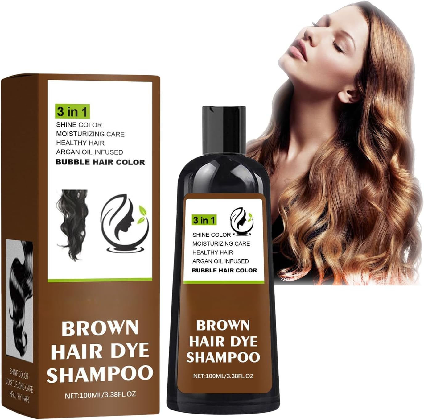 Hair Dye Shampoo,3 in 1 Long-lasting Brown Color Shampoo for Grey Hair,Natural Plant Hair Care Dye for Woman & Man,semi permanent Colour