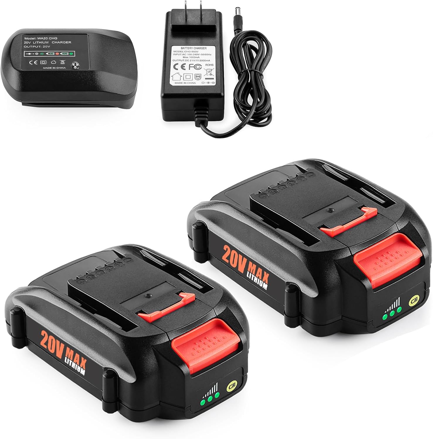 2 Pack 3.5Ah Replacement for Worx 20v Battery WA3578 WA3575 WA3520 WA3525 + Portable WA3732 Charger for Worx Batteries 20v