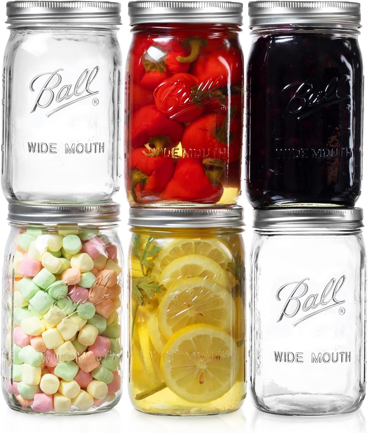 Ball Wide Mouth Mason Jars 32 oz. (6 Pack) - Quart Size Jars with Airtight Lids and Bands for Canning, Fermenting, Pickling, Meal Prep or DIY Decors and Projects Bundled with Peaknip Jar Opener