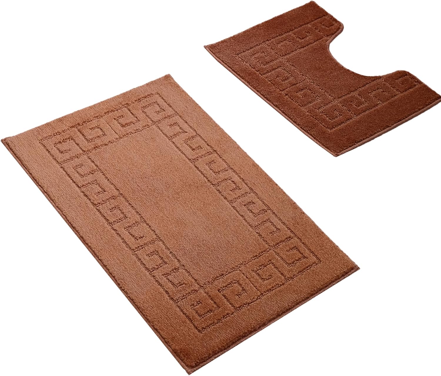 Paradise Products Greek Key Pattern Bath Mats 2 Piece Sets Non Slip Bathroom Mat - Soft Washable Rug Quick Dry Water Absorbent Bathroom Shower Mat & Pedestal Set (Trecotta)