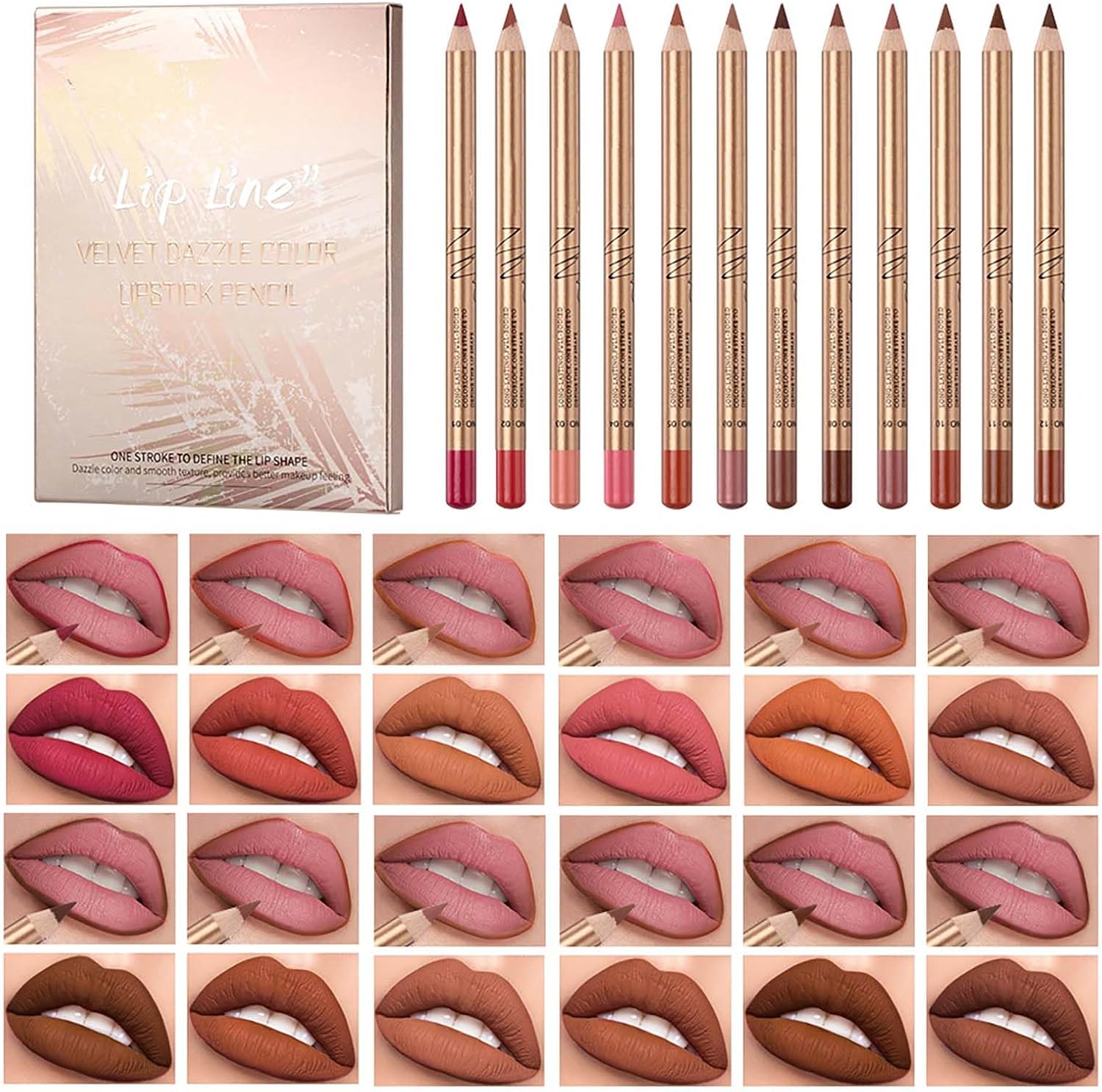 12 PCS Nude Lip Liner Gloss Set, Lipstick Glosses Pencil Lip Liner Stain, Liquid Lipstick Smooth & Long-Lasting, Creamy Makeup for Women