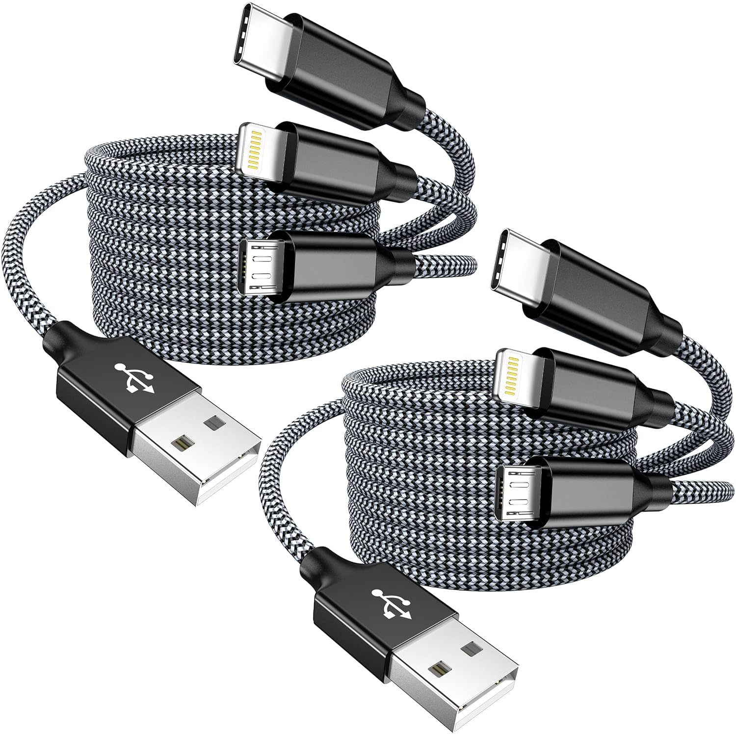 Multi Charging Cable 4ft 2Pack 3 in 1 Multi iPhone Charger Cable Nylon Braided Apple MFi Certified Universal USB Fast Charging Cord with Type-C/USB C Micro Lightning for Phone iPad iPhone Tablet