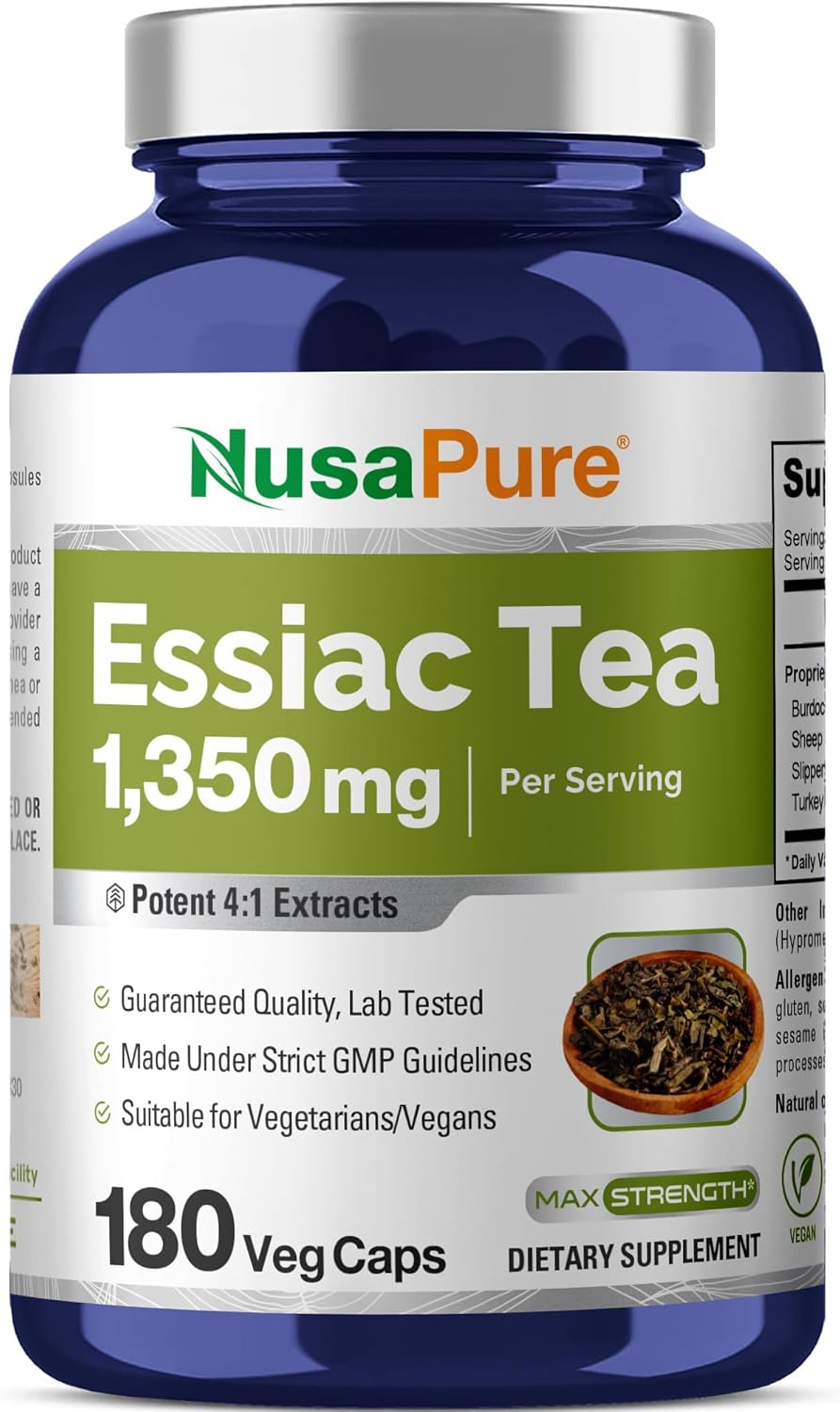 NusaPure Essiac Tea 1350 mg 180 Veggie Caps (Vegetarian, Non-GMO)