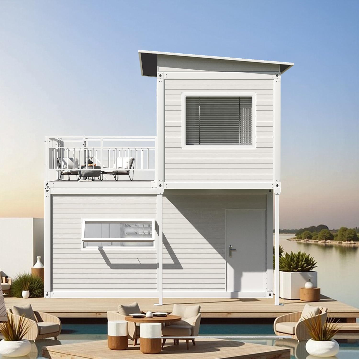 Two-Story Tiny House: Modern Prefabricated Flat-Pack Home with Expandable Plastic Design, Portable Modular Dwelling for Hotel, Office (Model 8)