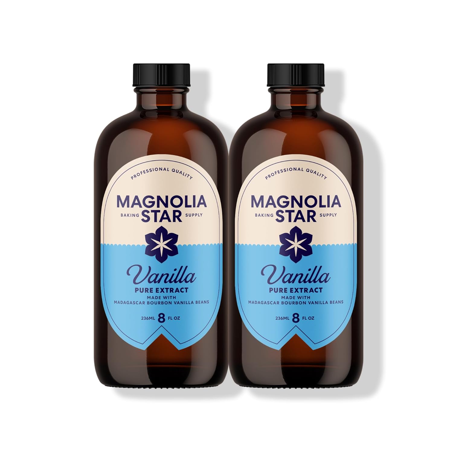 Magnolia-Star Pure Vanilla Extract, 16 oz., Made from Hand-Selected Madagascar Bourbon Beans, Non-GMO and Gluten-Free Baking Vanilla (8oz. Bottles, 2 Ct)