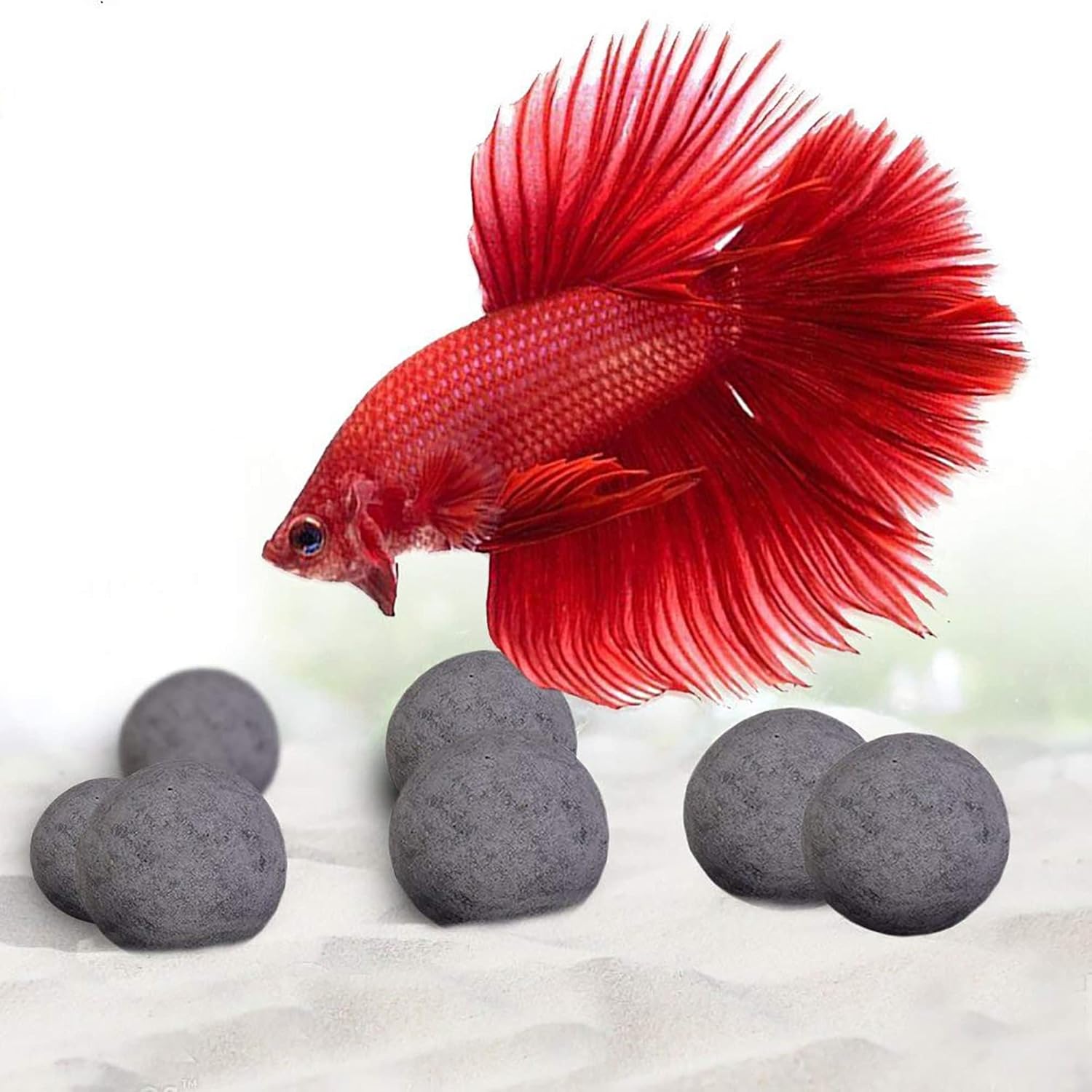SunGrow Betta Balls, Water Conditioner with Over 30 Beneficial Elements for Tropical Fish, Freshwater Tank pH Balance Decor, 0.8 cm Betta Fish Tank Accessories, 10 Pcs per Pack