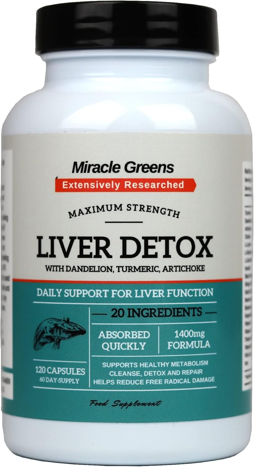 Liver Detox and Repair – 1400mg Complex | High Strength with 20 Effective Ingredients | Boosted with Dandelion, Turmeric, Amino Acids, Vitamins and More | 120 Capsules - 60 Day Supply