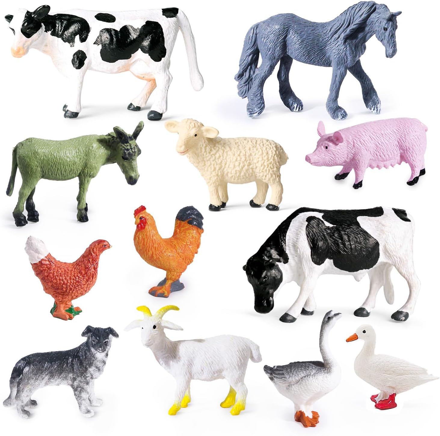 SIENON 12Pcs Mini Farm Animal Figurines, Realistic Plastic Barn Animals Figures Playset, Miniature Farmyard Toys for Kids Toddlers Educational Learning Birthday Cake Decoraton Party Favors