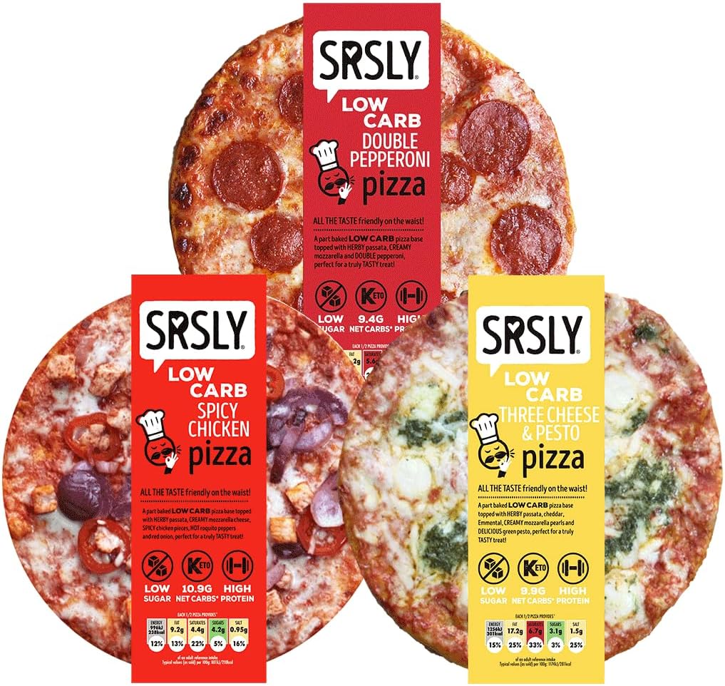 SRSLY Low Carb Pizzas | 9 Inch | Multipack of 3 | Keto | Low Carb | Low Sugar | High Protein | No Compromise (Mixed Flavour Bundle, x3 Pizza's)
