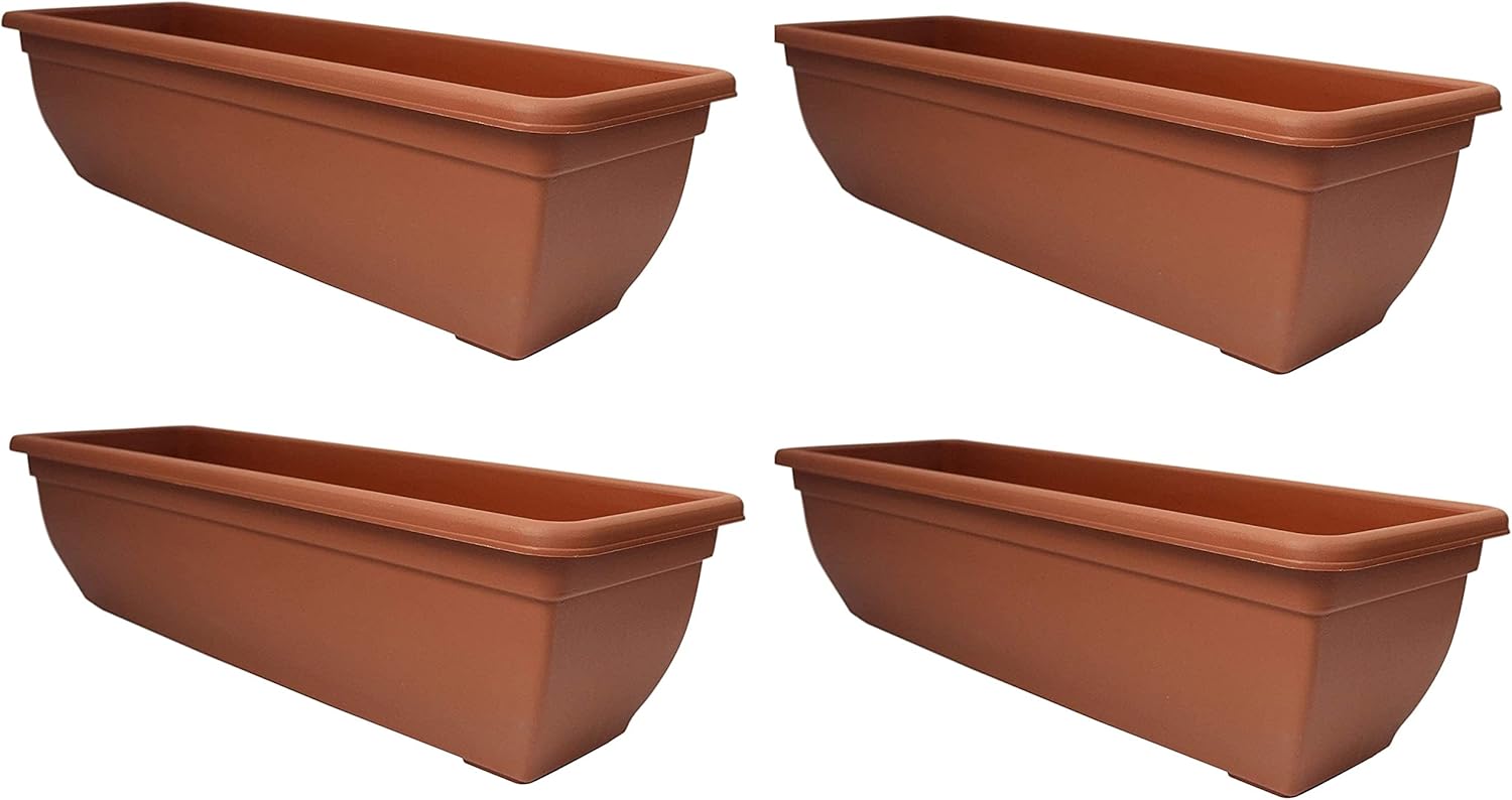 Optimal Products Bel Trough Plant Pot Plastic Winchester Bel Garden Flower Patioectangle Planter UK (4PC, Terracotta 60cm), 46cm & 60cm