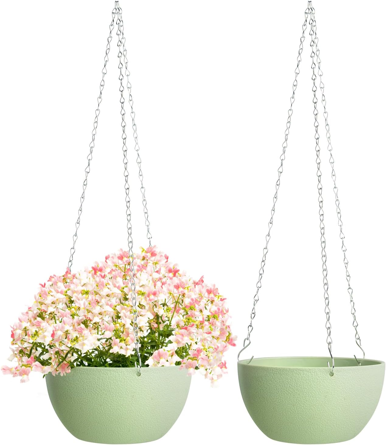 XXXFLOWER Hanging Planters Plant Pots Set with Drainage Holes and Chain 2 Pack Plastic Hanging Baskets for Outdoor Indoor Plant Hanger with Iron Chain Flower Pot Basket for Home Garden Decor
