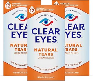 Clear Eyes Eye Drops, Natural Tears Lubricant,0.5 Fl Oz (Pack of 3)