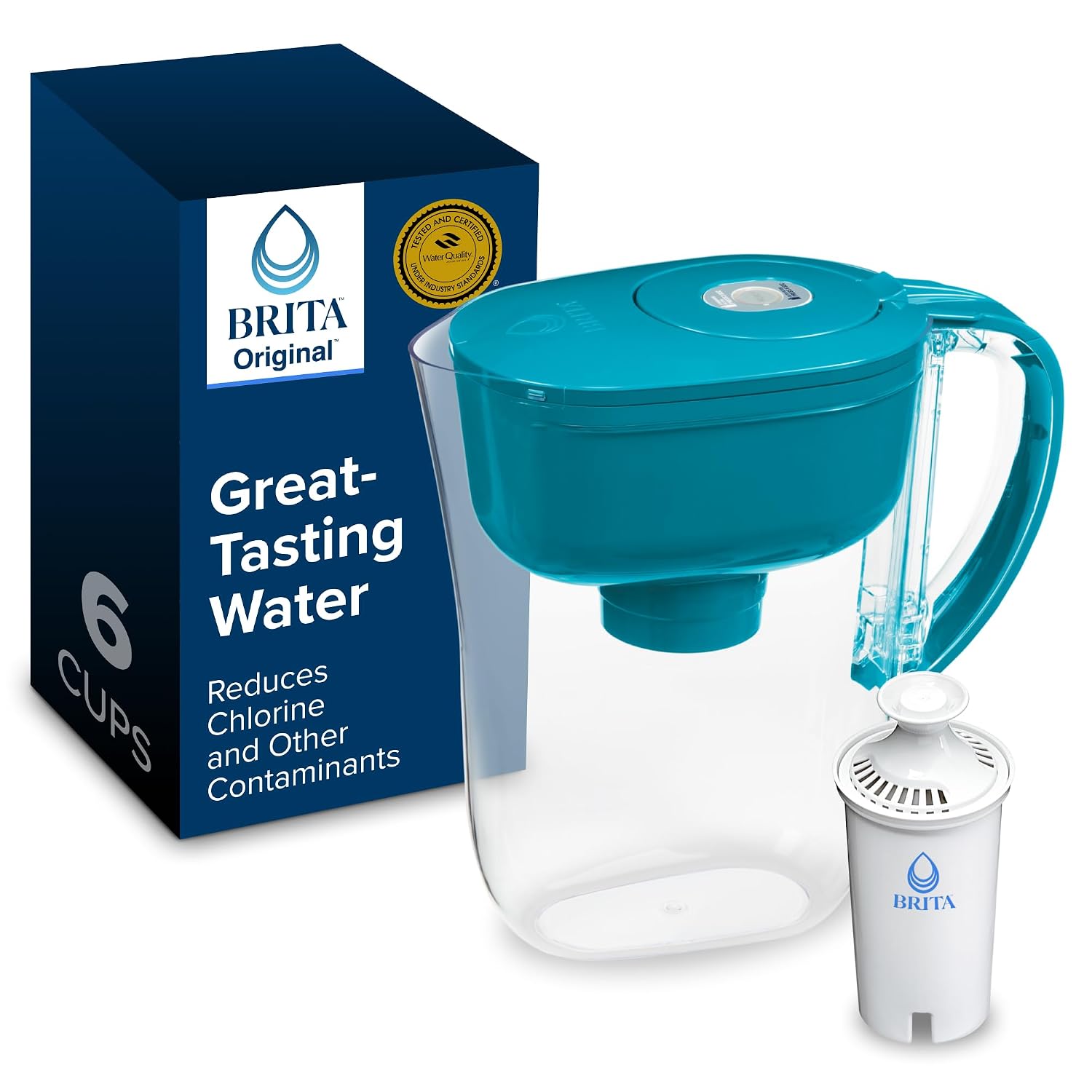 Brita Small 6-Cup Water Filter Pitcher, Includes 1 Filter, Turquoise