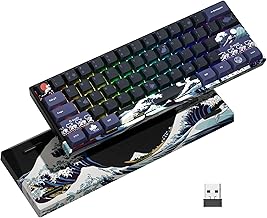 XVX 60% Gaming Keyboard, RGB 3-Modes Wireless Mechanical Keyboard, Mini 60 Percent Gamer Keyboard with Hot-Swappable Pre-lubed Linear Switch for Windows & Mac (Great Wave Off Kanagawa), M61 Pro