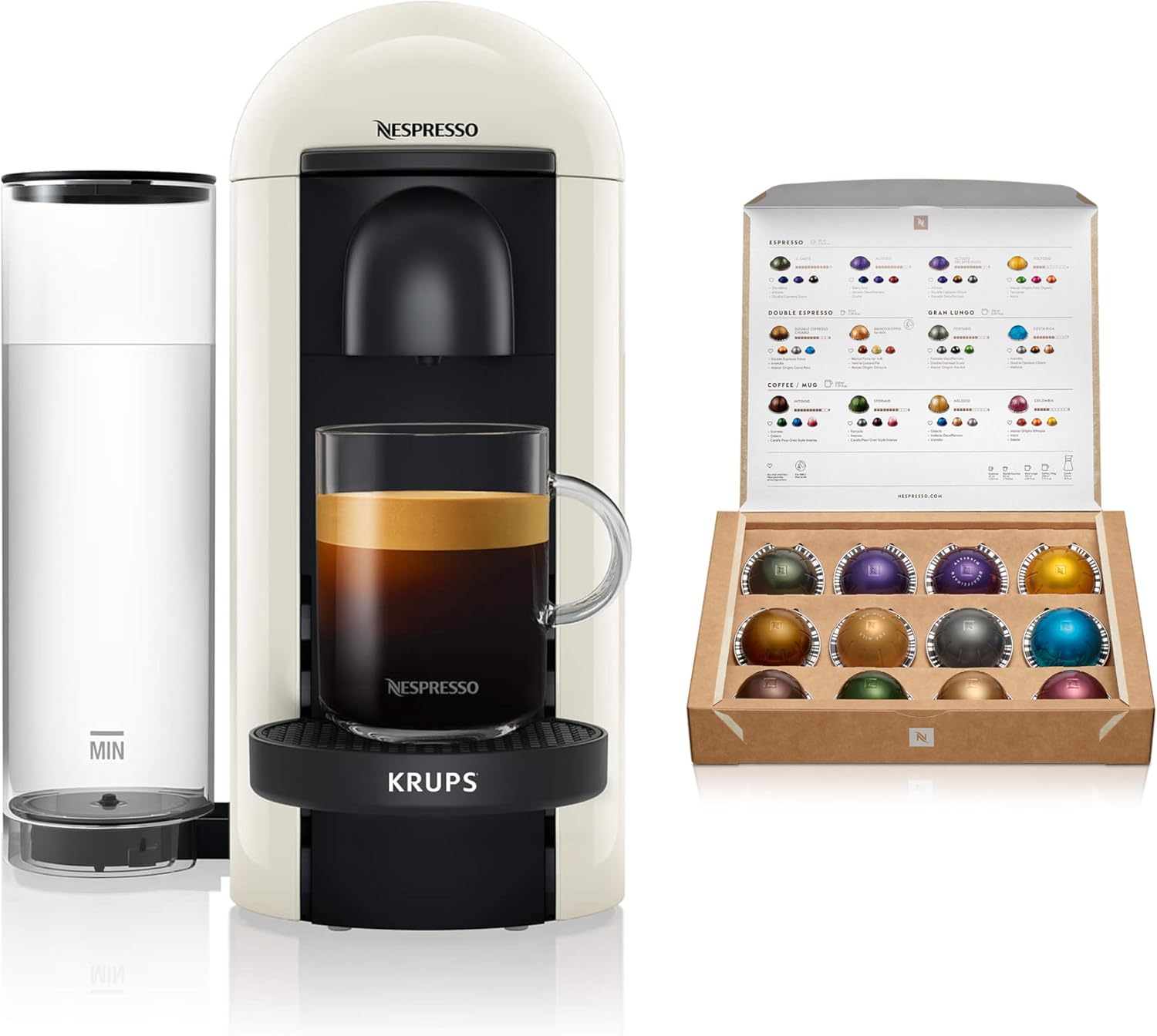 Nespresso Vertuo Plus Coffee Pod Machine by Krups with automatic opening, makes Espresso, Latte and Cappuccino