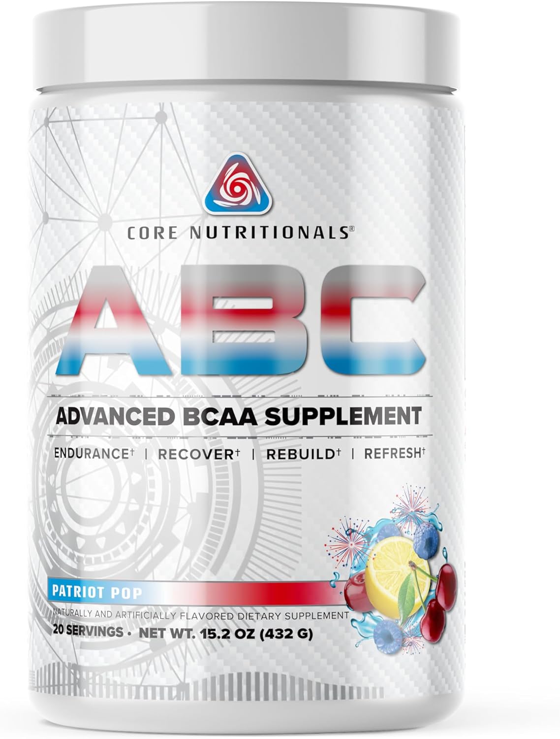 Core Nutritionals Platinum ABC Advanced Intra-Workout BCAA Supplement with 2.5 G Glutamine, Beta Alanine, Citrulline Malate, 20 Servings (Patriot Pop)