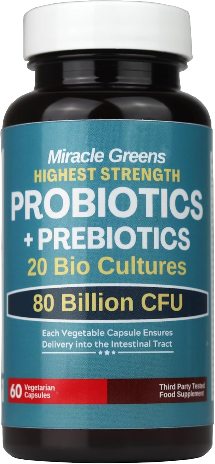 80 Billion CFU Probiotics - 20 Bio Cultures + Prebiotics | Probiotics for Women and Men | Made in The UK – 2 Month Supply