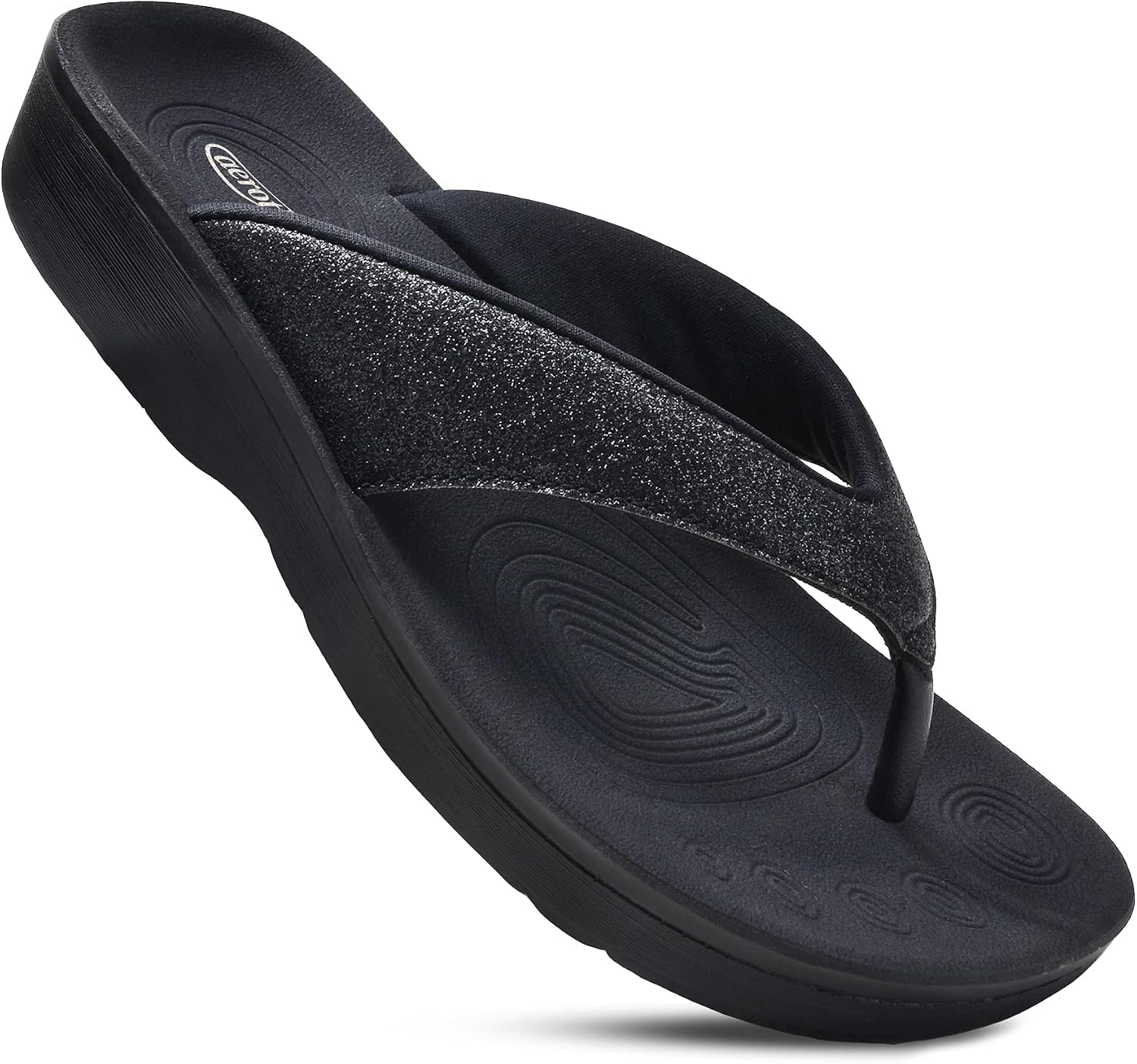 AEROTHOTIC Comfy Flip Flops for Women with Arch Support Orthotic Footbed Stylish Faux Leather Padded Straps with Soft Toe Post & Non-Slip Sole Slip On Casual Indoor and Outdoor Ladies Sandals