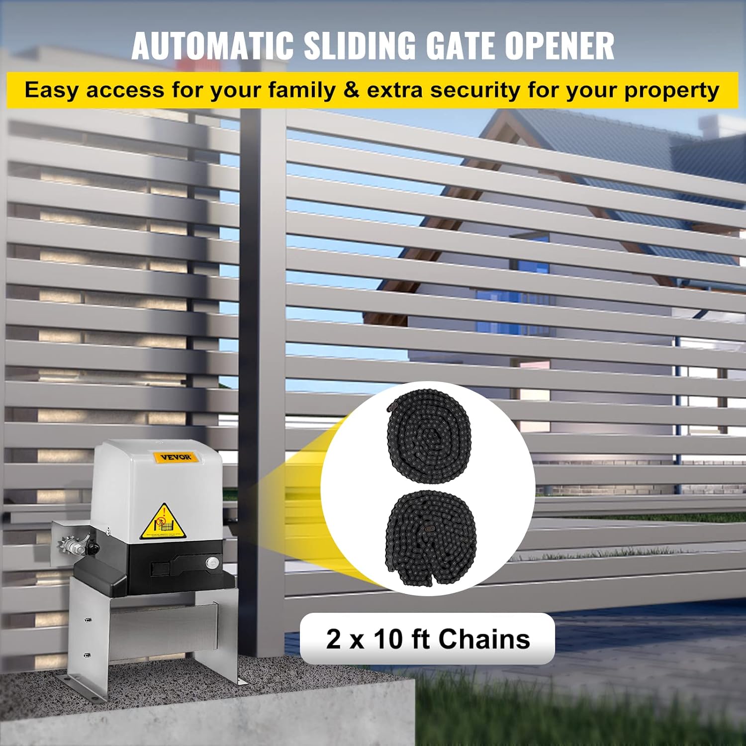 Happybuy Sliding Gate Opener AC1400 3100LBS with 2 Remote Controls, Gate Operator Hardware Kit for Security, Move Speed 43ft Per Min, Electric Rolling Driveway Slide Gate Motor