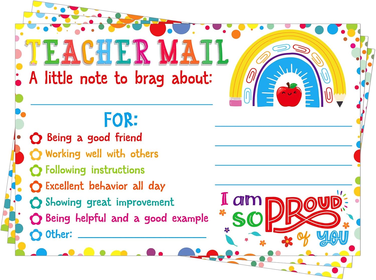 WaaHome Teacher Mail Notes to Parents, Confetti Happy Mail Postcards Preschool Elementary Classroom Must Haves, Good Behavior Incentive Cards from Teacher for Kindergarten School Supplies, 30PCS