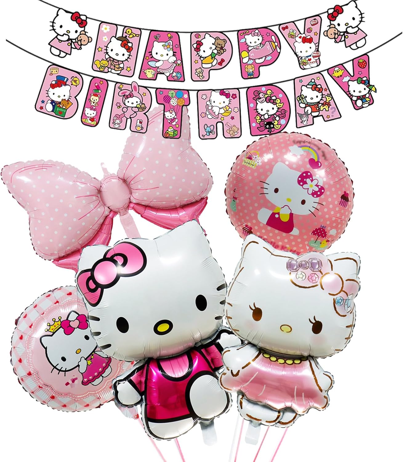 9PCS Kity Party Balloons, Cartoon Cat Foil Balloon Happy Birthday Banner, Cat Theme Birthday Decorations Set Party Supplies for Boys Girls Kids