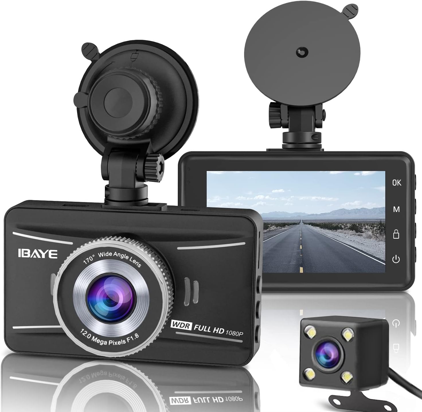 IBAYE Dash Cam Front and Rear, 1080P Full HD Dual Dashcam In Car Dual Dashboard Camera 170°Wide Angle HDR with 3.0" LCD Display Night Vision, Motion Detection, Parking Monitor, G-sensor