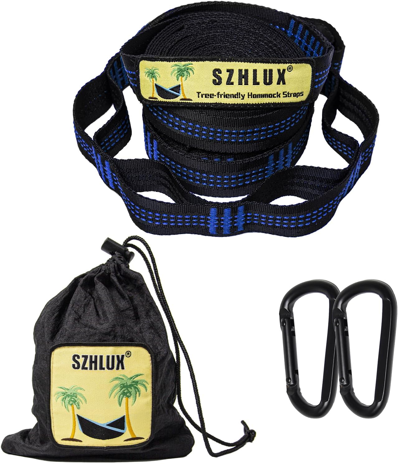 SZHLUX Hammock Straps for Trees - Set of Two 10ft Long, with 38 Loops & 2 Carabiners| Essential Hammock Accessories