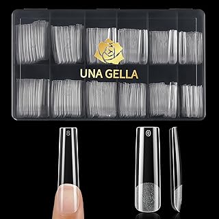 UNA GELLA Extra Long Tapered Sqaure Nail Tips, Pre-buffed 240Pcs Square Gel Tips No C Curve XXL Long Square Gel Nail Tips Full Cover Straight Nail Tips for Nails Extension Home DIY Salon 12 Sizes