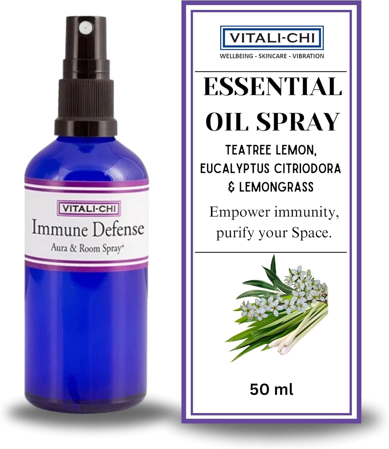 Essential Oil Spray Made from Teatree Lemon, Eucalyptus Citriodora & Lemongrass | Natural Energizer, Immunity Booster | Air Freshener Aura & Room Spray with Refreshing Citrusy Aroma- 50 ml