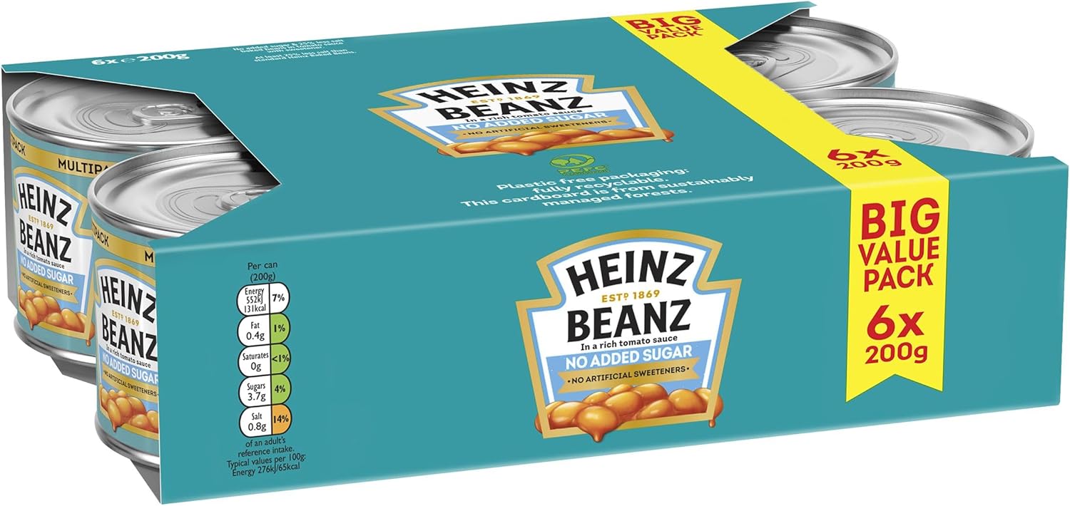 Heinz Baked Beans No Added Sugar 6x200g