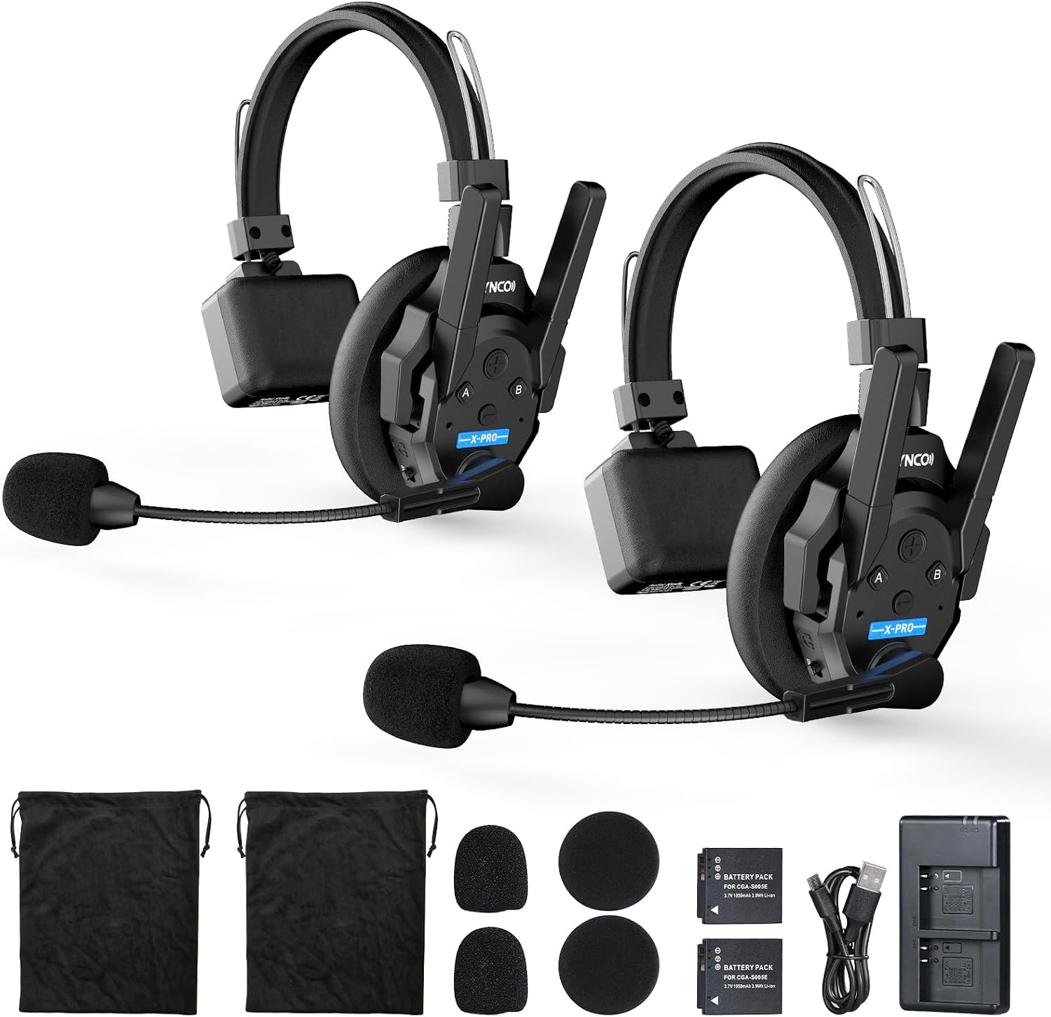 SYNCO XTALK XPRO2 Wireless Intercom Headset System, 2 Person 2.4GHz Wireless Communication Headset 500m/1640ft with Noise Reduction Program Production Live Show, Xtalk-Xpro2-Wireless-Headset-Intercom