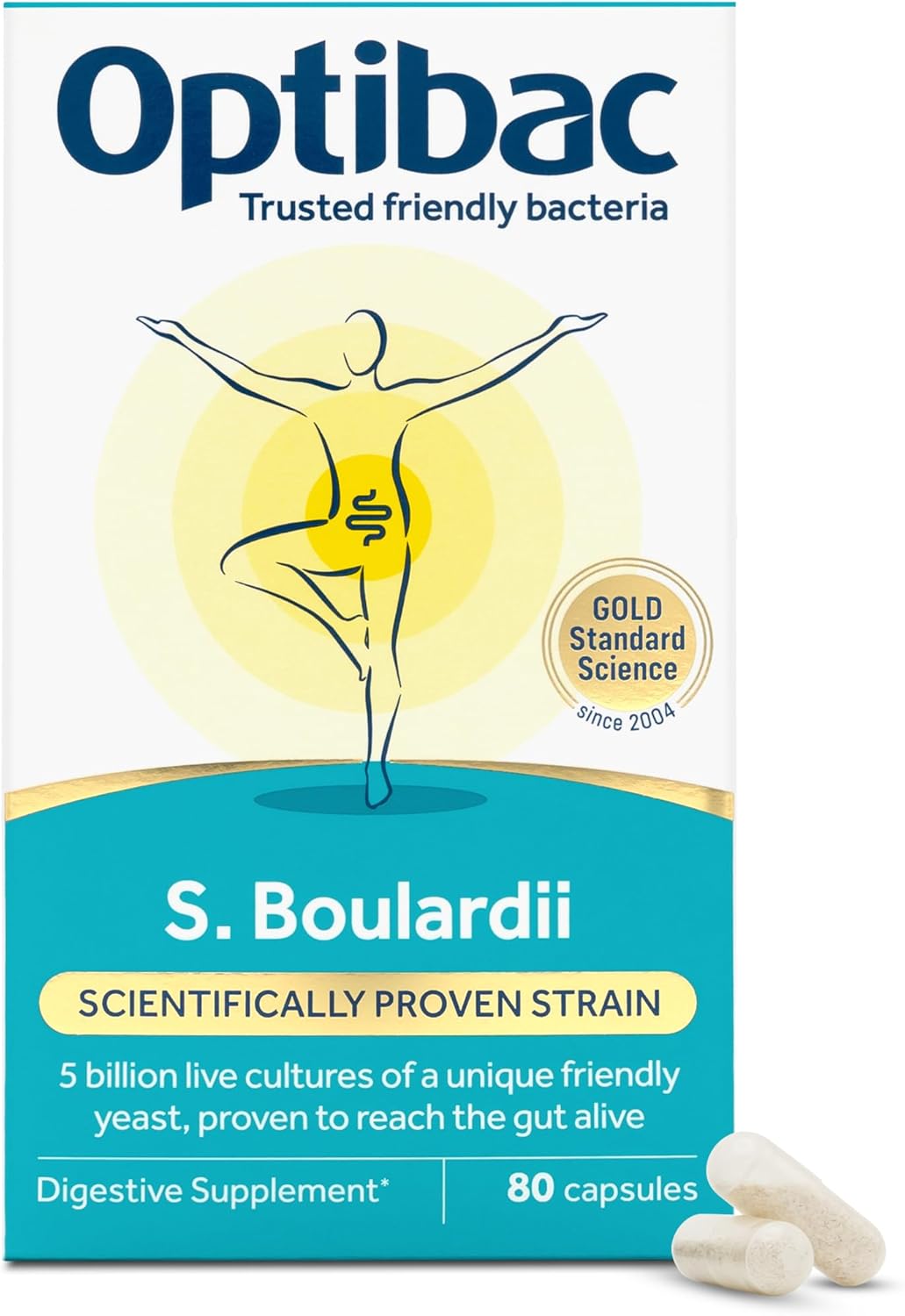 Optibac Probiotics Saccharomyces Boulardii - Vegan Digestive Probiotic Supplement with 5 Billion Live Cultures - Most Trusted & Recommended Brand - 80 Capsules