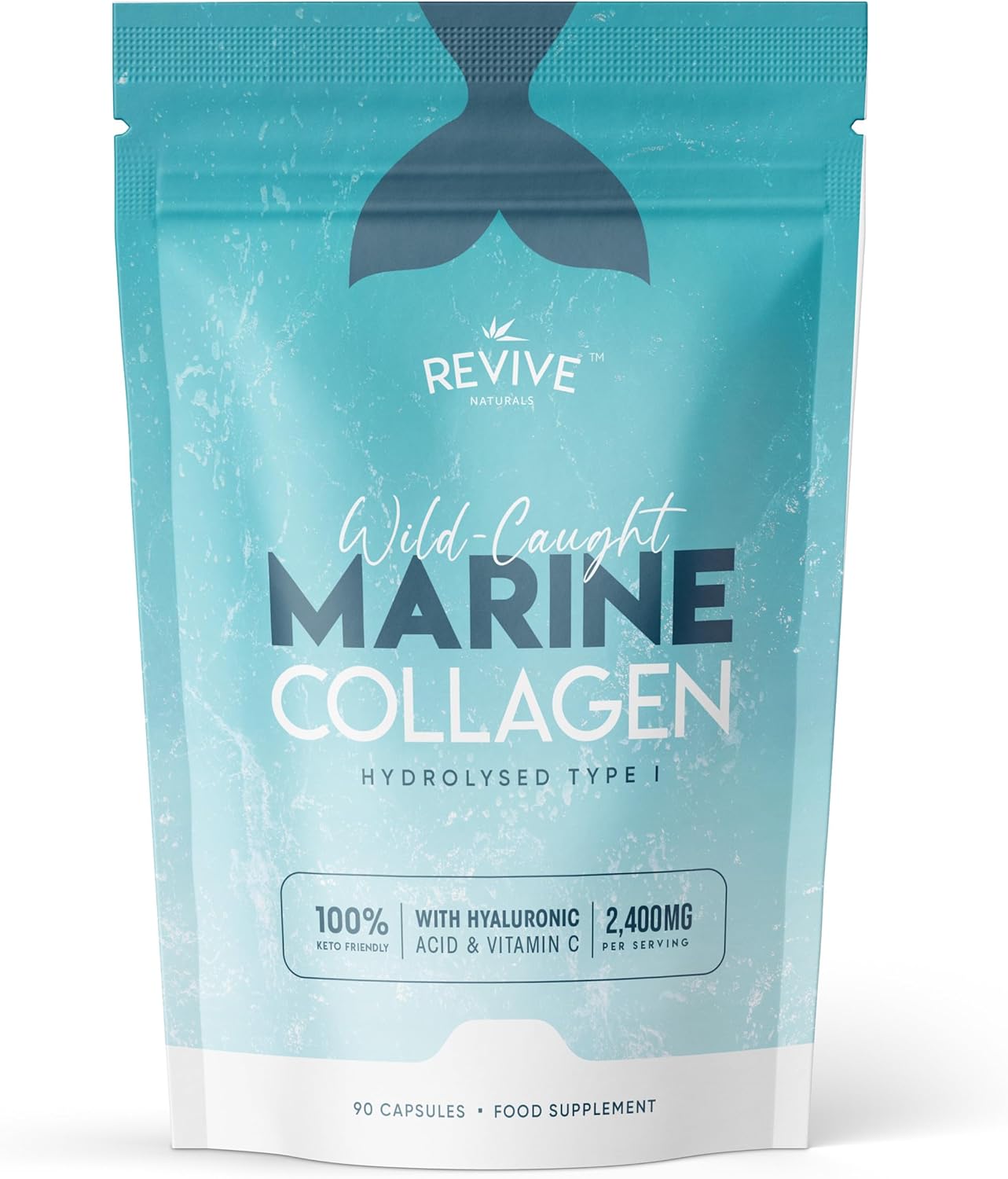 Marine Collagen Capsules 2400mg - with Hyaluronic Acid & Vitamin C - 90 Capsules - Premium Complex for Skin Joints & Hair for Women & Men – Resealable and Recyclable Pouch by Alpha01