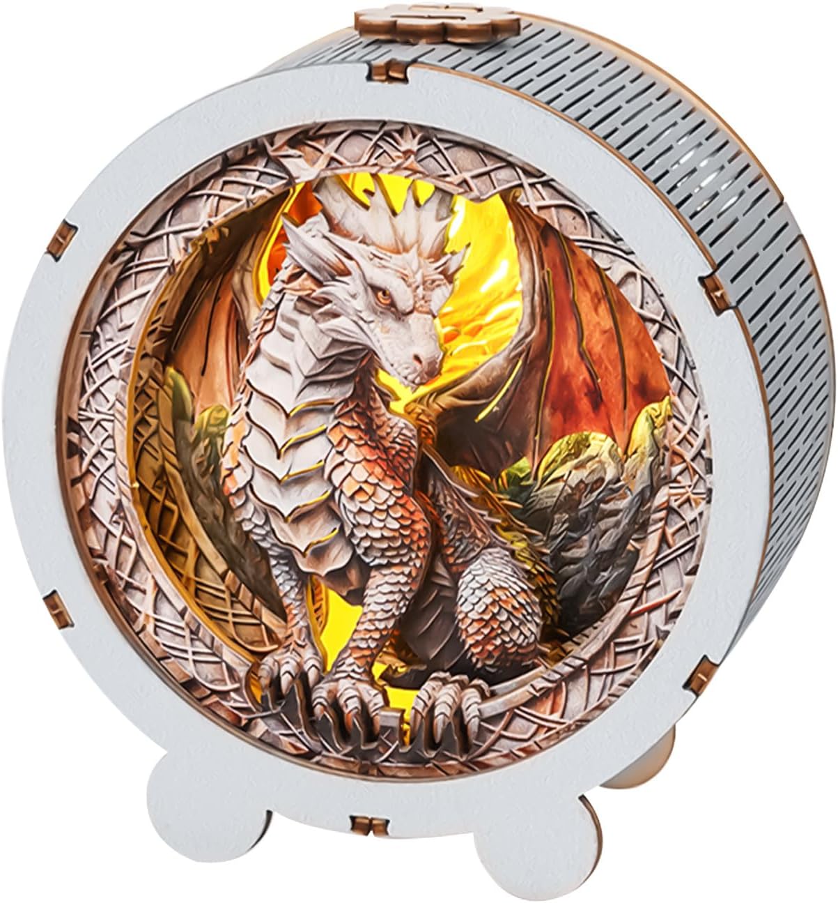 3D Wooden Puzzle Nightlight-DIY LED Light Wooden Jigsaw Puzzle-Art Circle Lamp and Craft Kits for Kids and Adults-Birthday Gifts Toys-Home Desk Decor Family Game (Cave Dragon)