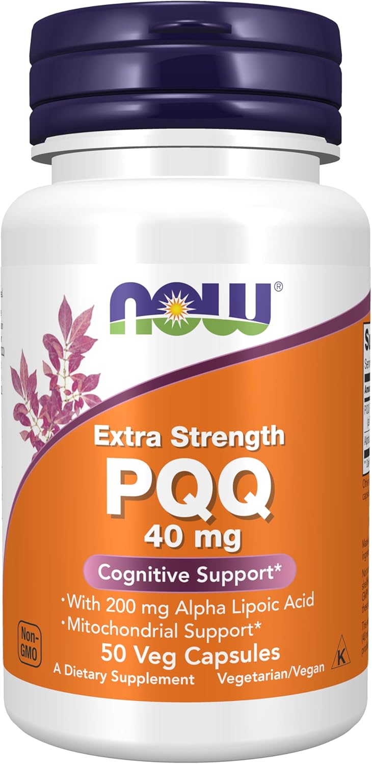NOW Foods Supplements, PQQ 40 mg with 200 mg Alpha Lipoic Acid, Extra Strength, 50 Veg Capsules