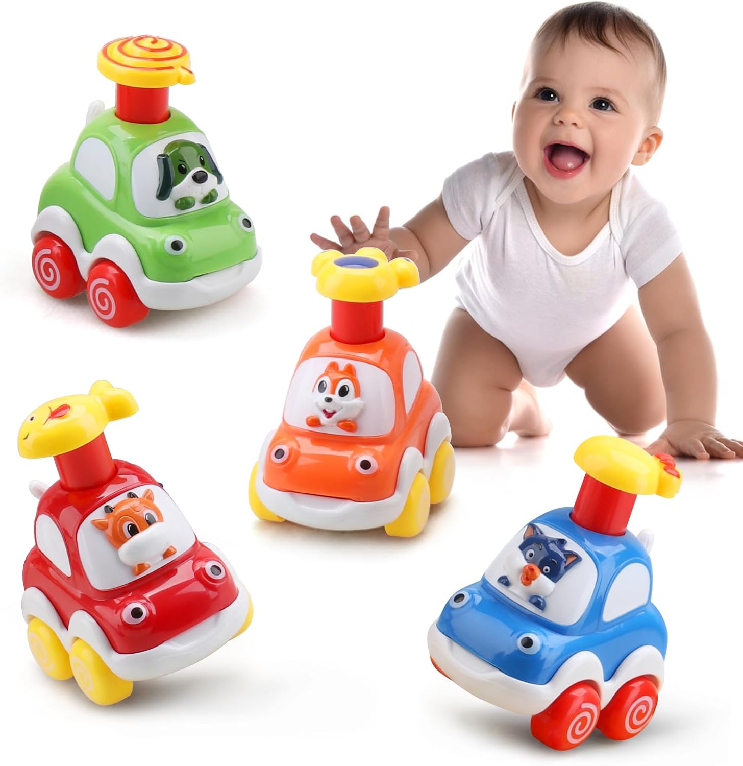 AmyBenton Baby Toy Cars for 1 2 Year Olds, 4PCS Press & Go Toy Car, Gifts for Baby Boys 1 2 Years Old
