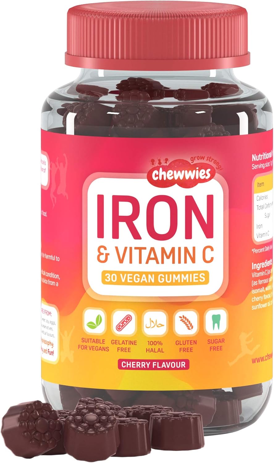 Iron & Vitamin C - Vegan Chewable Gummies - Chewable Vitamin C & Iron Supplement | Helps Strengthen Your Immune System | Sugar Free Gummies | Ferrous Sulfate Iron | Suitable for All Age - One a Day