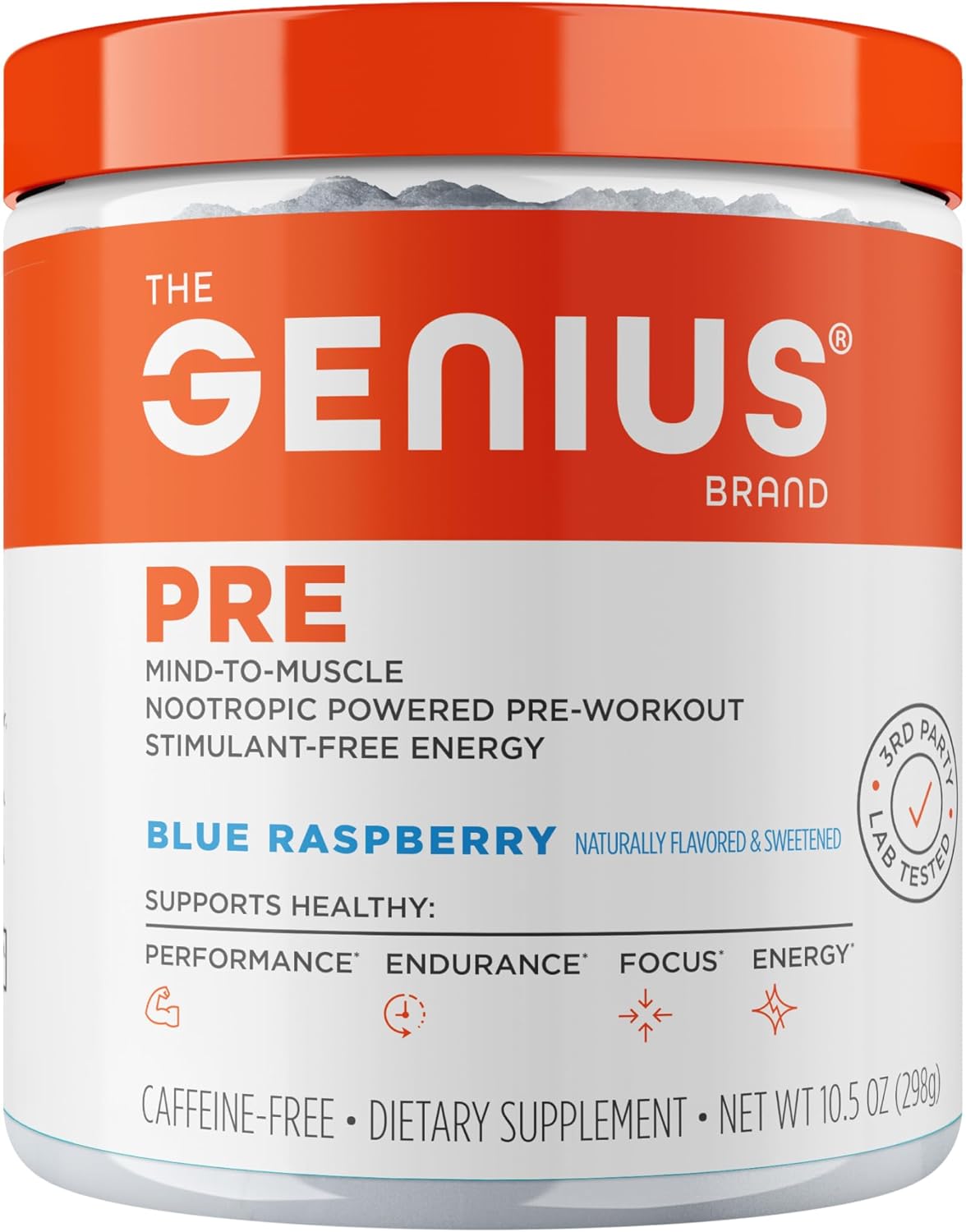 The Genius Brand Genius Pre - Clean Pre-Workout Powder for Energy, Focus & Fitness Support - No Artificial Flavors, Preservatives, or Proprietary Blends - Non-GMO - 20 Servings - Blue Raspberry