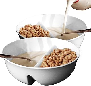 2 Pack - Just Crunch Anti-Soggy Cereal Bowl - Keeps Cereal Fresh & Crunchy | BPA Free | Microwave Safe | Ice Cream & Topping, Yogurt & Berries, Fries & Ketchup and More – White