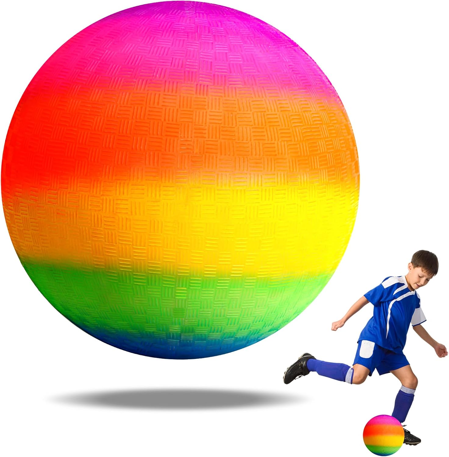 OSDUE Rubber Playground Ball, 8.5 Inch Soft Rainbow Ball Inflatable Football Children's Play Beach Ball, Sports Kickball Dodgeball Game for Indoor Outdoor Activities School Garden