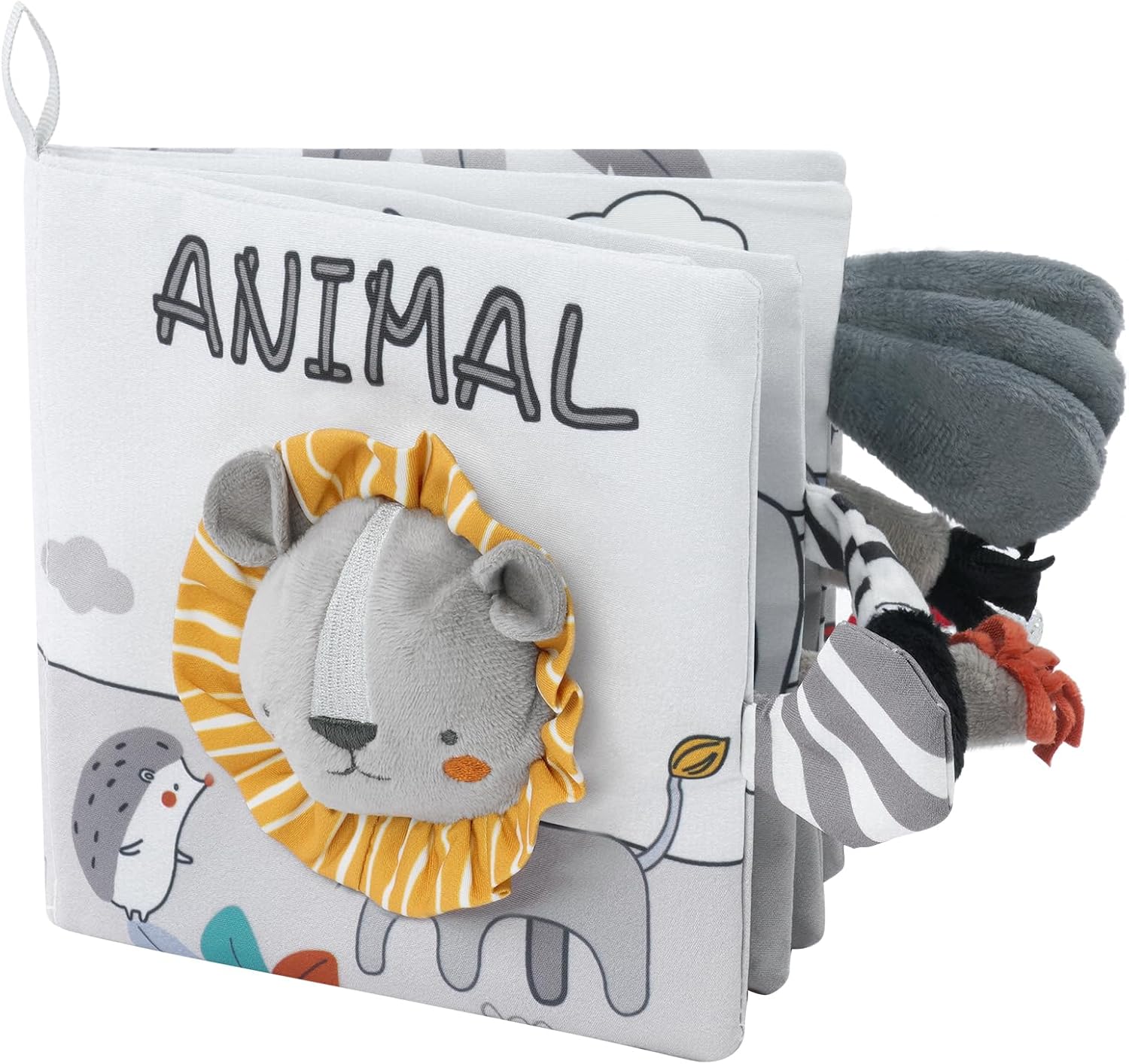 Vicloon Soft Toys Baby Cloth Book - 3D Animals Tails Crinkle Sensory Touch and Feel for Early Development Learning (Lion)