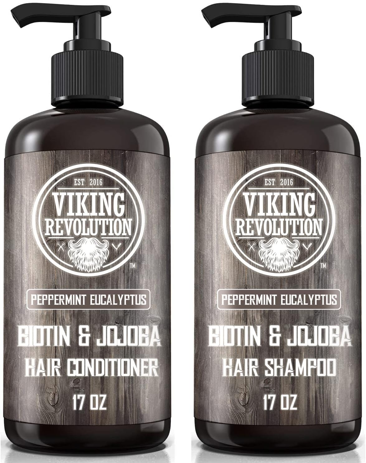 Viking Revolution - Men's Shampoo & Conditioner - 2 x 500 ml - Natural Shampoo with Jojoba Oil and Mint Oil - Peppermint & Eucalyptus Scent
