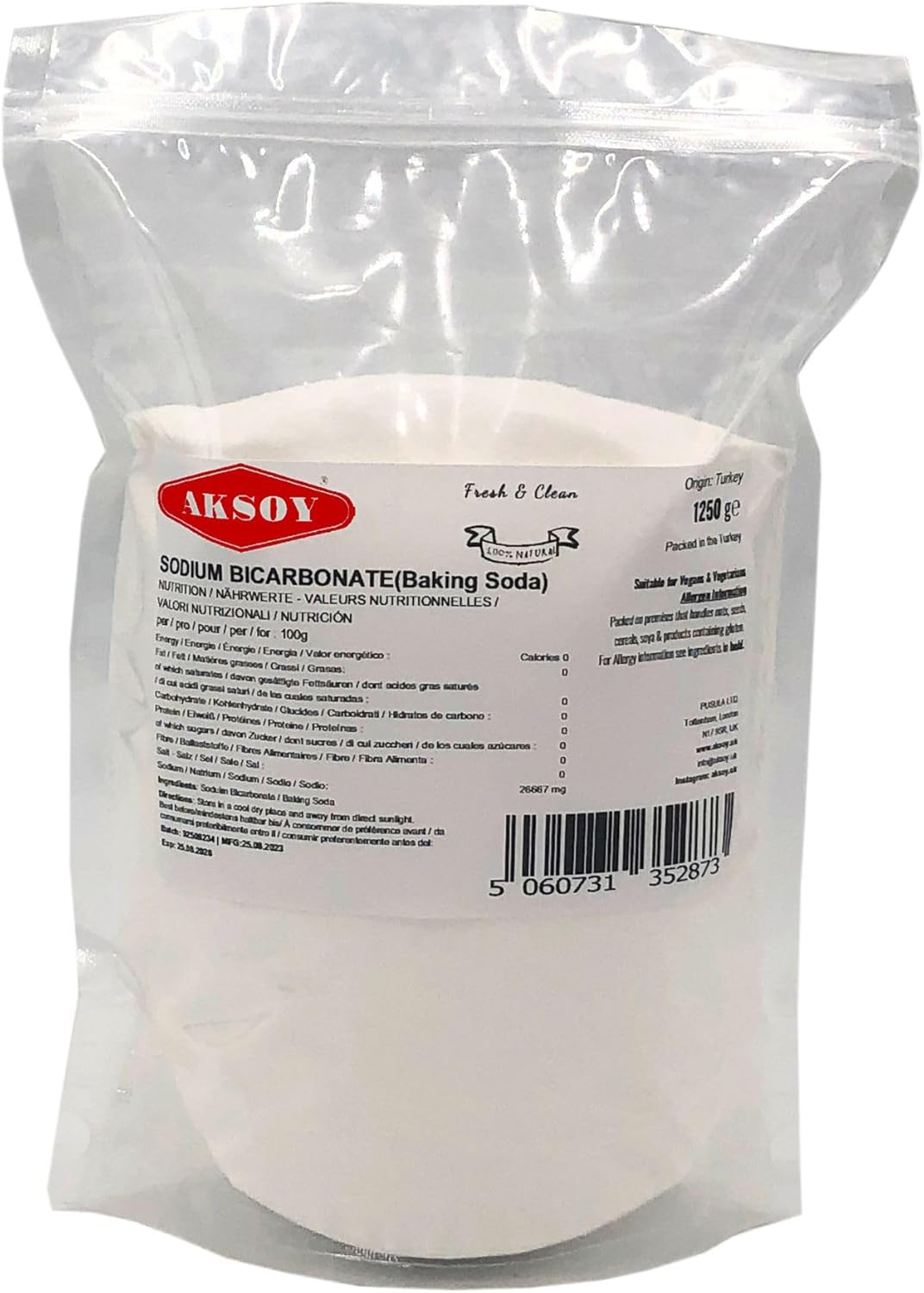 Aksoy Baking Soda 1250GR | Pure Sodium Bicarbonate Powder with Highest Purity, Food Grade, Multi-Purpose Use for Cooking, Baking, Cleaning, Odor Removal, and More...