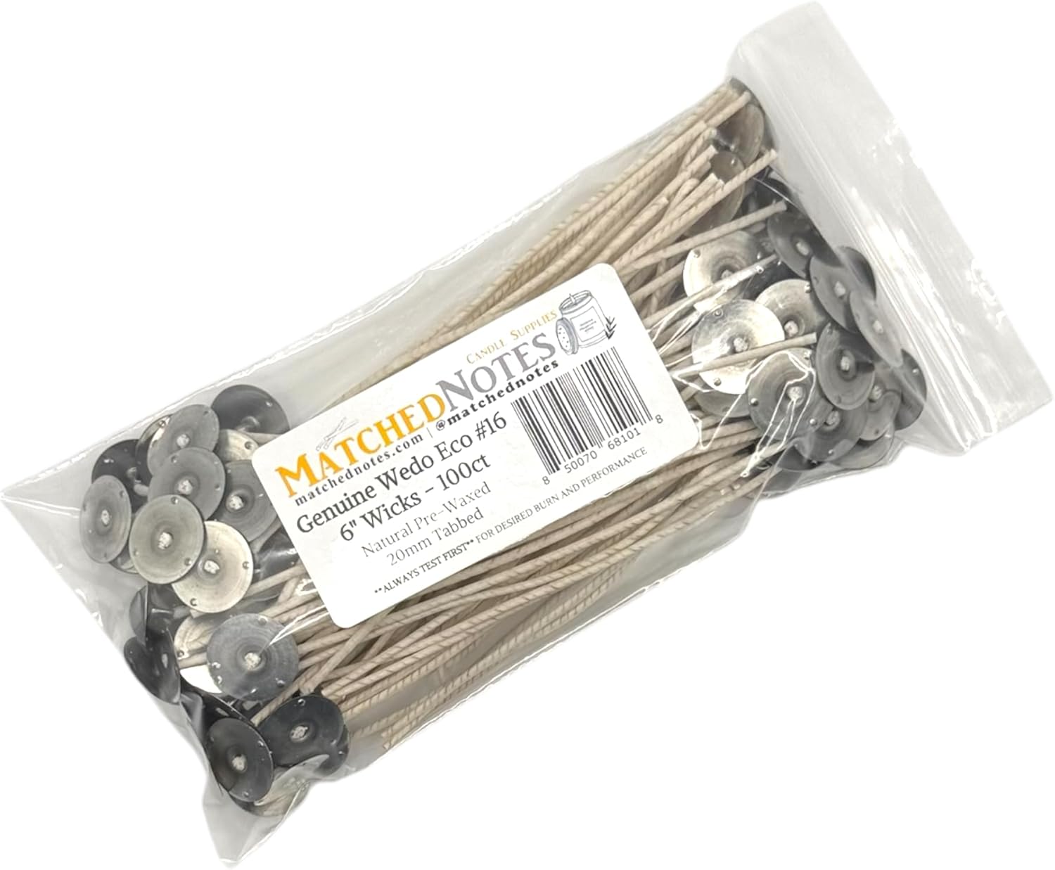 100ct Genuine Eco 16 Candle Wicks - 6" Length - 20mm Wick Tab - Natural Wax Coating - Top Selling Wick
