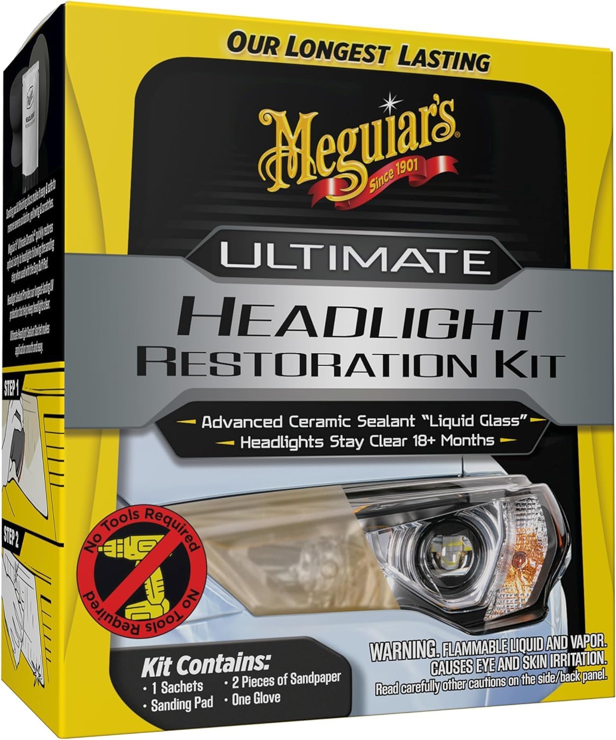 Meguiar's Ultimate Headlight Restoration Kit - The Perfect Headlight Repair Kit to Remove Yellowing and Cloudiness from Headlights - Easy to Use and Seals Headlights with 18 Plus Months of Protection