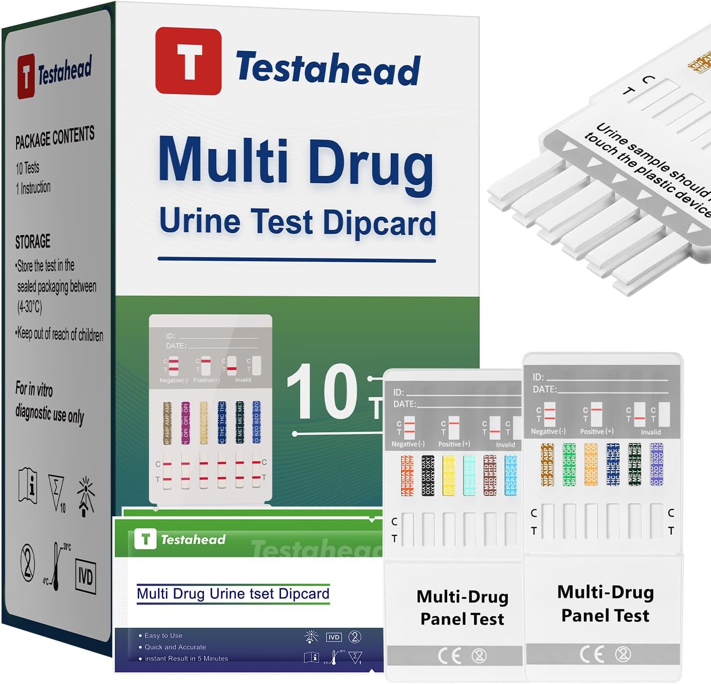 Drug Test Kit 10 Pack, Home Drug Tests, 12 Panel Drug Test Urine, Tests for Marijuana (THC),COC,OPI 2000,AMP,BZO,BAR,BUP,MDMA,MET,MTD,OXY,PCP