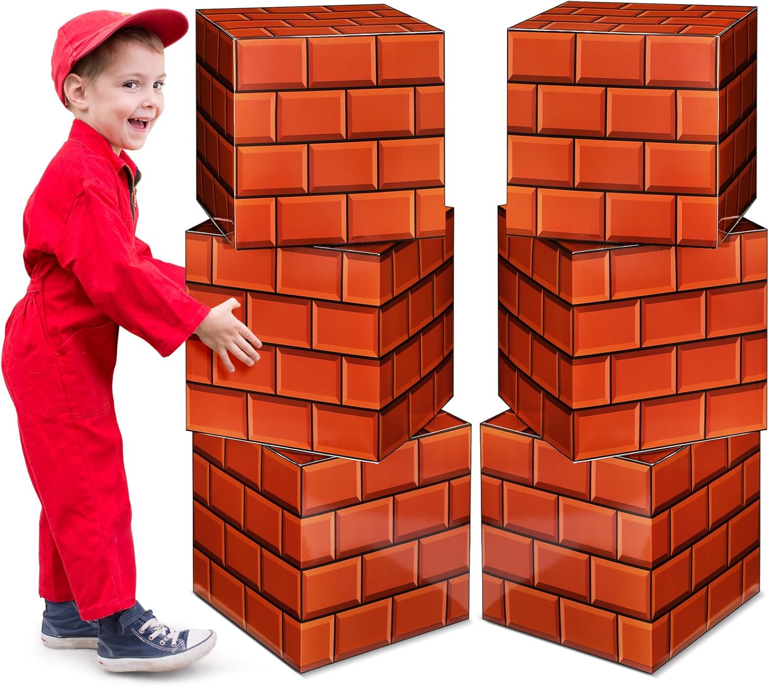 6 Pcs Christmas Large Brick Treat Boxes 11.8 x 11.8 Inch Building Block Party Boxes Video Game Boxes Mystery Party Boxes Goodie Boxes for Wall Backdrop Birthday Party Decoration Supplies