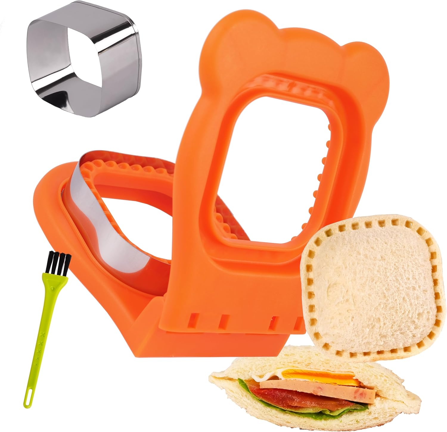 LEPCY Uncrustables Sandwich Maker Sealer Cutter, Crustless Sandwich Cutter, PB&J Uncrustable Maker - Color Orange, Square Shape