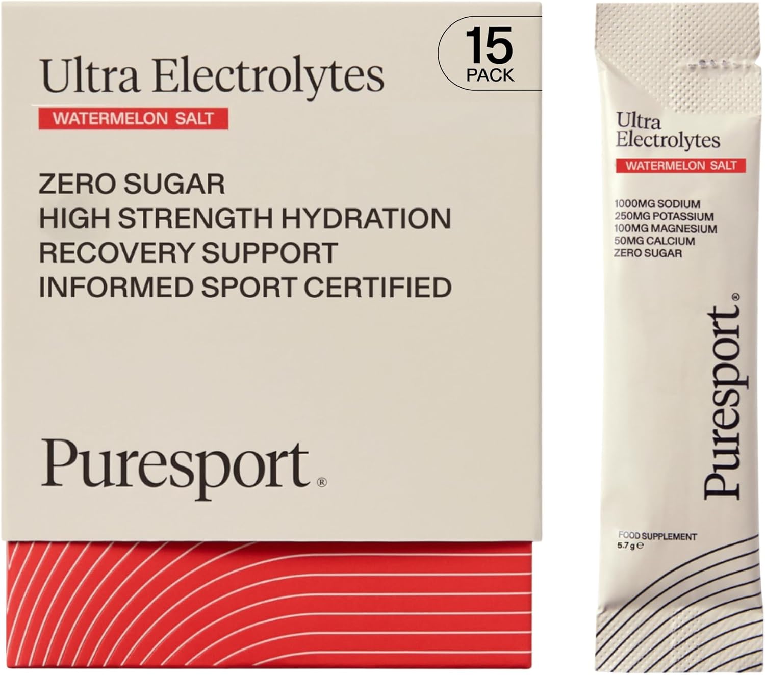 Puresport Ultra Electrolytes Hydration Watermelon Salt (15 Pack) | High Performance Sugar Free Electrolytes Powder | 1000mg Sodium | Electrolyte Sachets to Optimise Hydration/Support Muscle Function